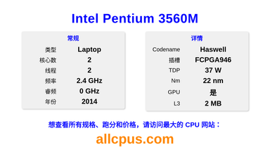 Intel Pentium 3560M CPU 规格和跑分