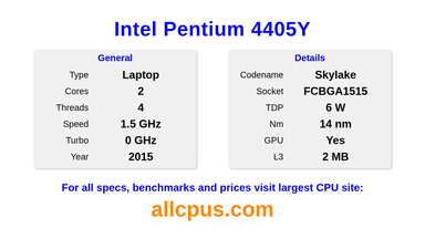 Intel Pentium 4405Y CPU Specifications and Benchmark