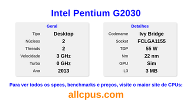 Intel Pentium G2030 Especificações e benchmarks da CPU