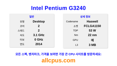 Intel Pentium G3240 CPU 사양과 벤치마크