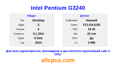 Intel Pentium G3240 Характеристики и бенчмарки CPU