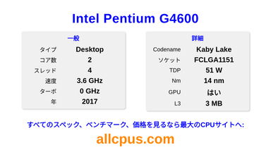 Intel Pentium G4600 CPUの仕様とベンチマーク