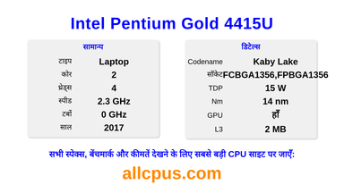 Intel Pentium Gold 4415U CPU की स्पेसिफिकेशन और बेंचमार्क