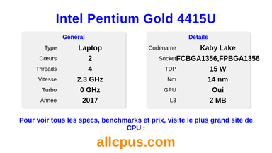 Intel Pentium Gold 4415U Spécifications et benchmarks du CPU