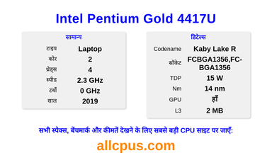 Intel Pentium Gold 4417U CPU की स्पेसिफिकेशन और बेंचमार्क