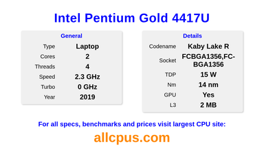 Intel Pentium Gold 4417U CPU Specifications and Benchmark