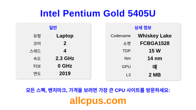 Intel Pentium Gold 5405U CPU 사양과 벤치마크