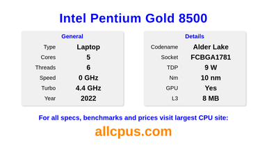 Intel Pentium Gold 8500 CPU Specifications and Benchmark