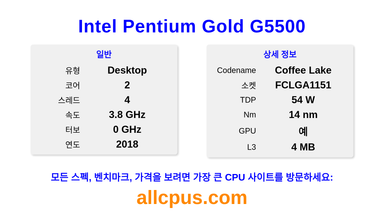 Intel Pentium Gold G5500 CPU 사양과 벤치마크