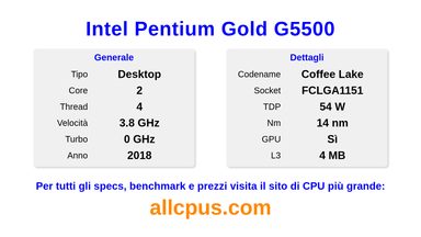Intel Pentium Gold G5500 Specifiche e benchmark della CPU