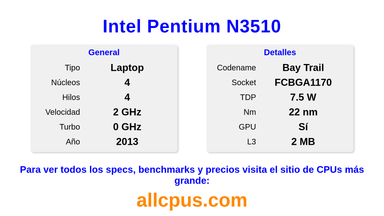 Intel Pentium N3510 Especificaciones y benchmarks de la CPU