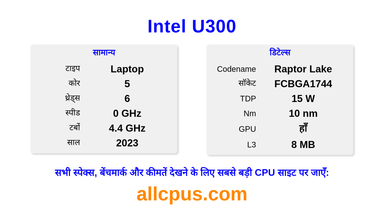 Intel U300 CPU की स्पेसिफिकेशन और बेंचमार्क