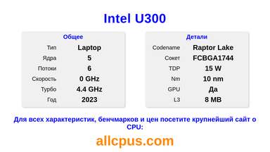 Intel U300 Характеристики и бенчмарки CPU