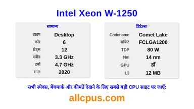 Intel Xeon W-1250 CPU की स्पेसिफिकेशन और बेंचमार्क