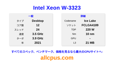 Intel Xeon W-3323 CPUの仕様とベンチマーク