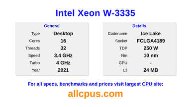 Intel Xeon W-3335 CPU Specifications and Benchmark