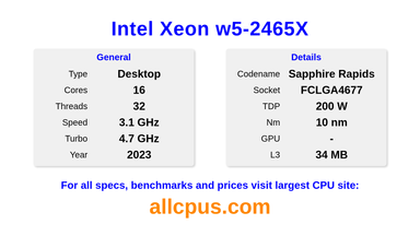 Intel Xeon w5-2465X CPU Specifications and Benchmark