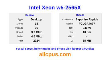 Intel Xeon w5-2565X CPU Specifications and Benchmark