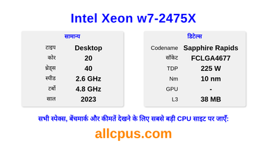 Intel Xeon w7-2475X CPU की स्पेसिफिकेशन और बेंचमार्क